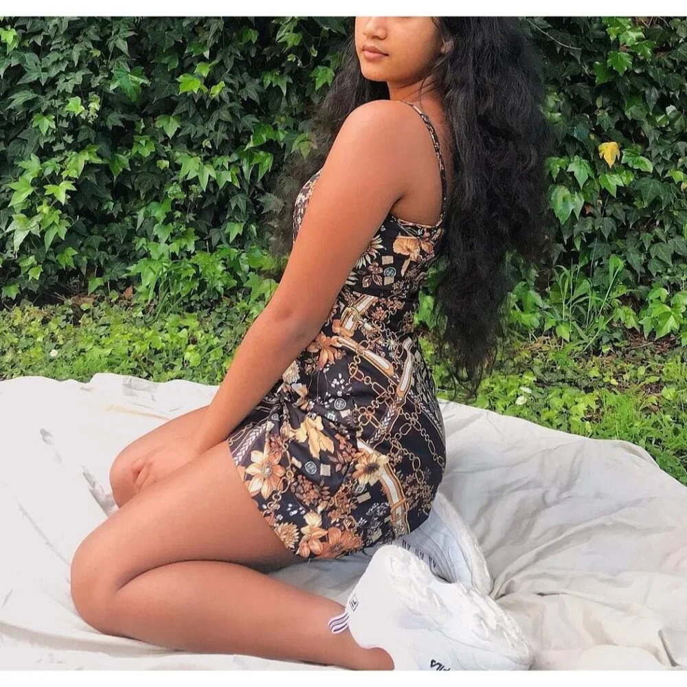 Princess Polly Printed Chains & Floral Satin Adjustable Straps Sexy Mini Dress - Picture 12 of 15